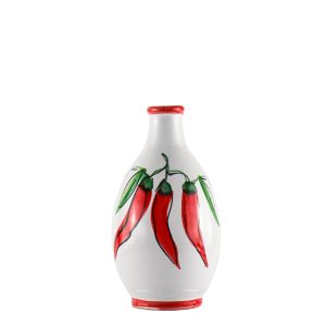 Orcio in ceramica fatto a mano con soggetto peperoncini - contenuto olio extravergine di oliva formato 200 ml