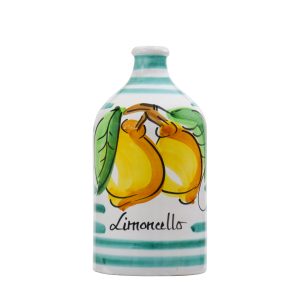 Ceramic jar with green stripes filled with Limoncello of Sorrento - cylinder size 500 ml