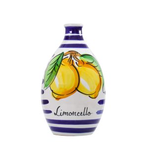 Ceramic jar with blue stripes filled with Limoncello of Sorrento - classic size 500 ml