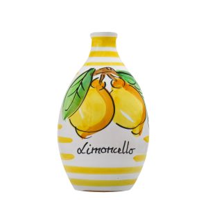 Ceramic jar with yellow stripes filled with Limoncello of Sorrento - classic size 500 ml