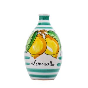 Ceramic jar with green stripes filled with Limoncello of Sorrento - classic size 500 ml