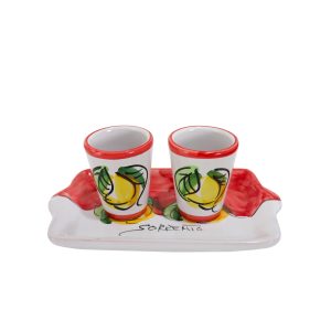 "Limoni" set - hand painted ceramic (tray + 2 glasses for Limoncello)